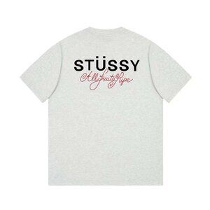 Stussy Pure Cotton Round Neck Short Sleeve Gray